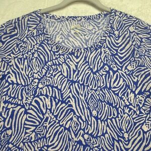 Lilly Pulitzer Blue Print Tunic Top Short Sleeve Crewneck Resort Womens XL